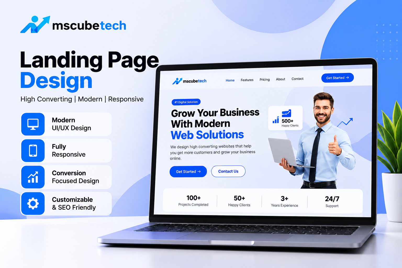 Focused landing page layout for lead generation